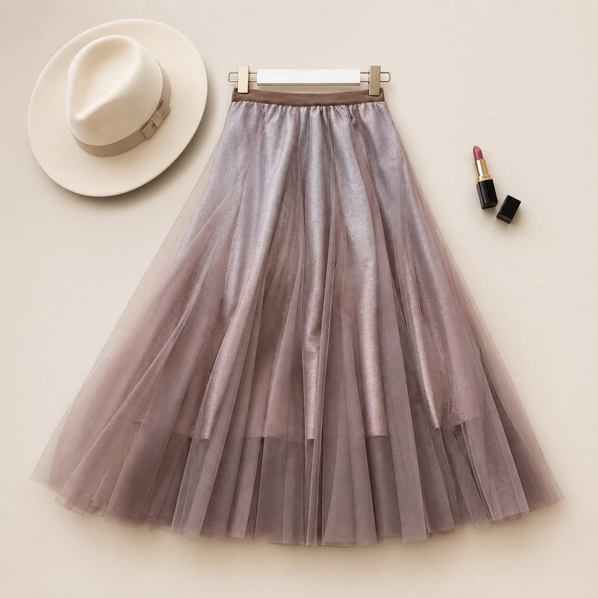 glittering lace 3-layered lined skirt