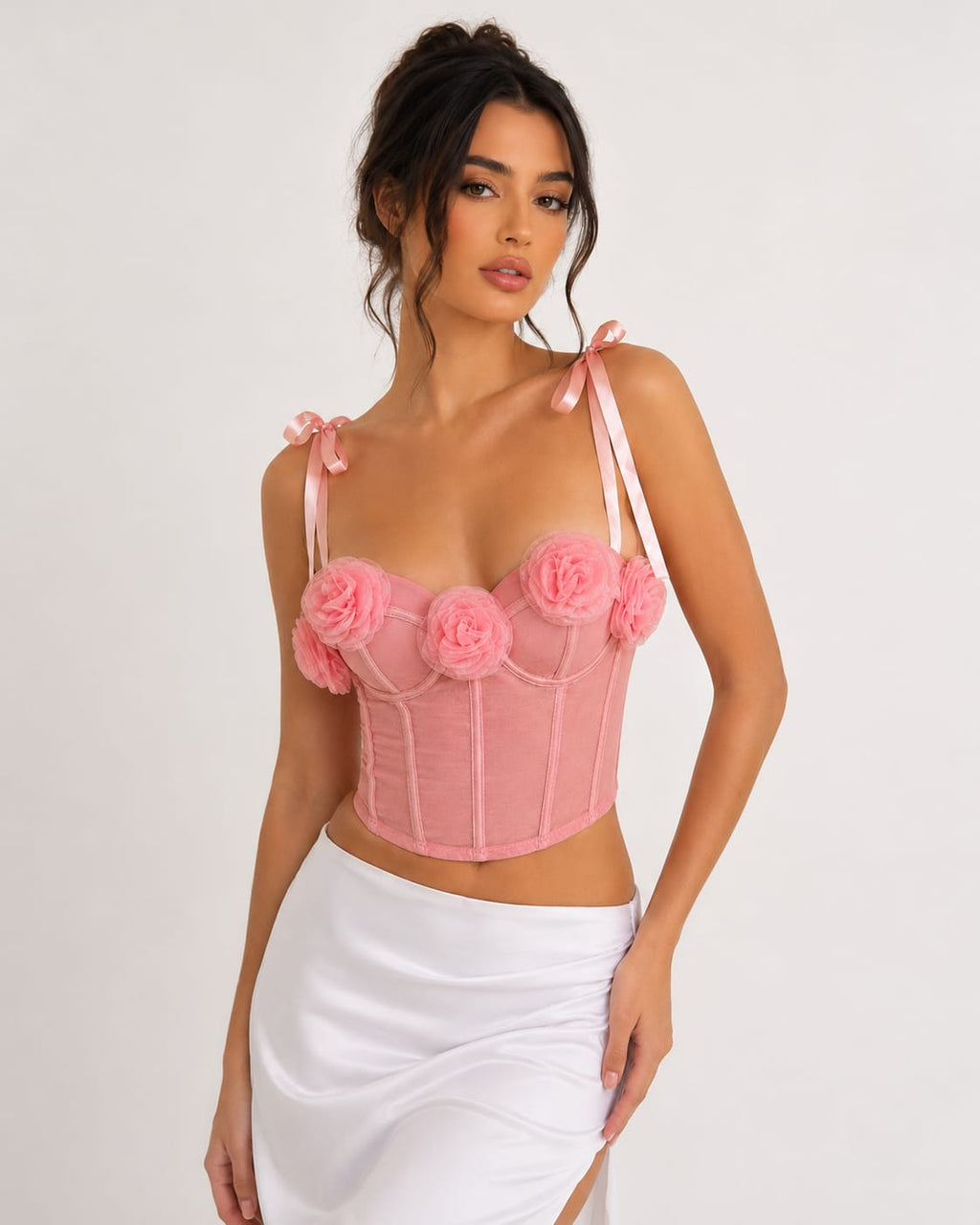 trendy floral top with ribbon straps