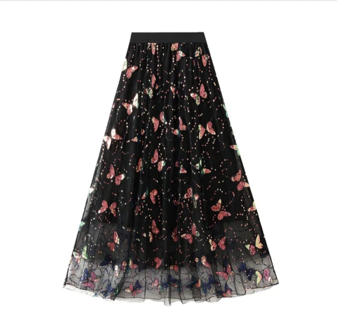 Elegant Luxury Butterfly Sequins Summer Skirt