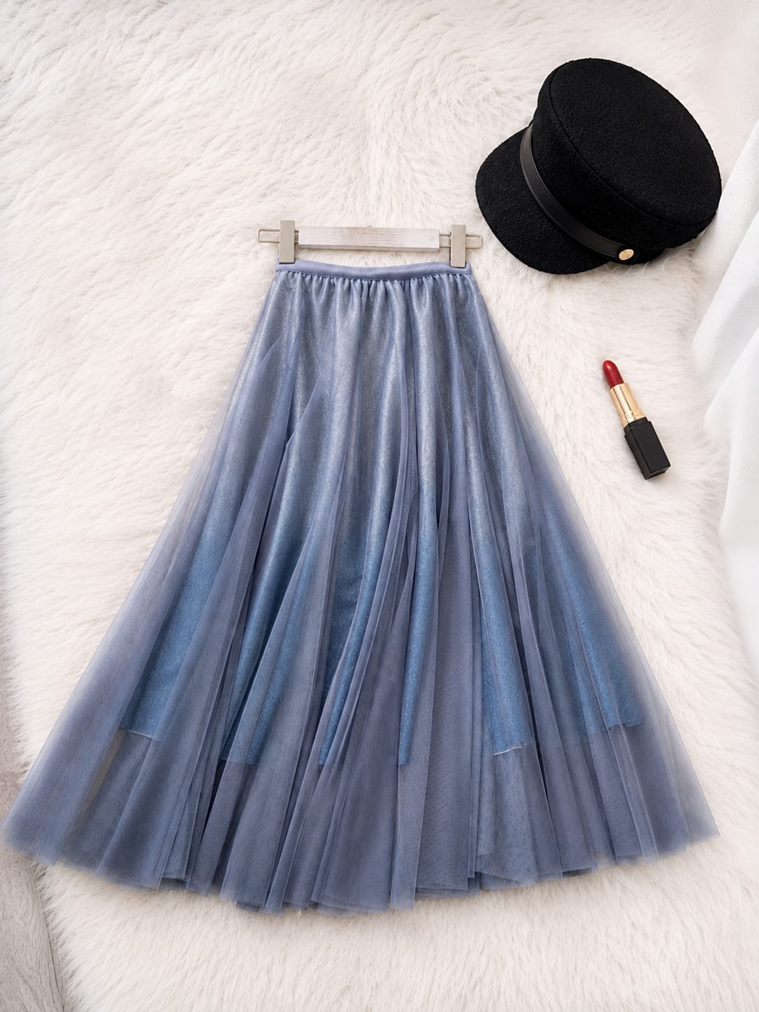 glittering lace 3-layered lined skirt